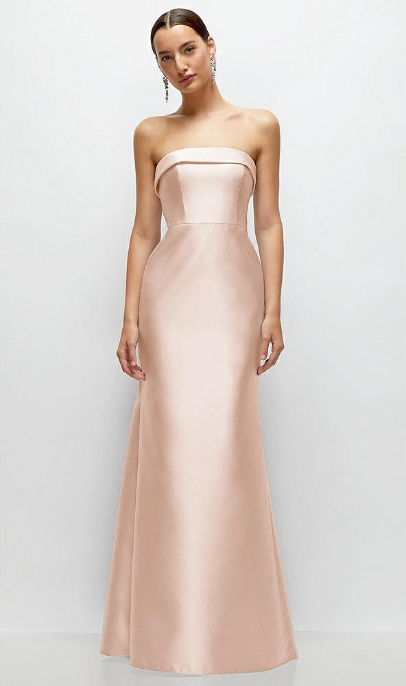 Front View - Cameo Strapless Cuff Neckline Satin Trumpet Gown