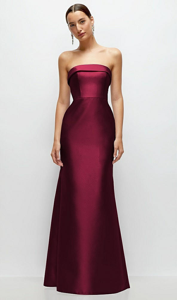 Front View - Cabernet Strapless Cuff Neckline Satin Trumpet Gown