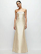 Front View Thumbnail - Champagne Strapless Cuff Neckline Satin Trumpet Gown