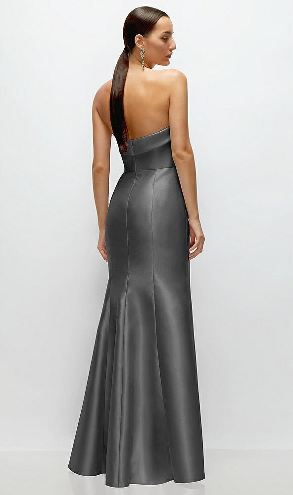 Back View - Gunmetal Strapless Cuff Neckline Satin Trumpet Gown