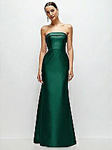 Front View Thumbnail - Hunter Green Strapless Cuff Neckline Satin Trumpet Gown