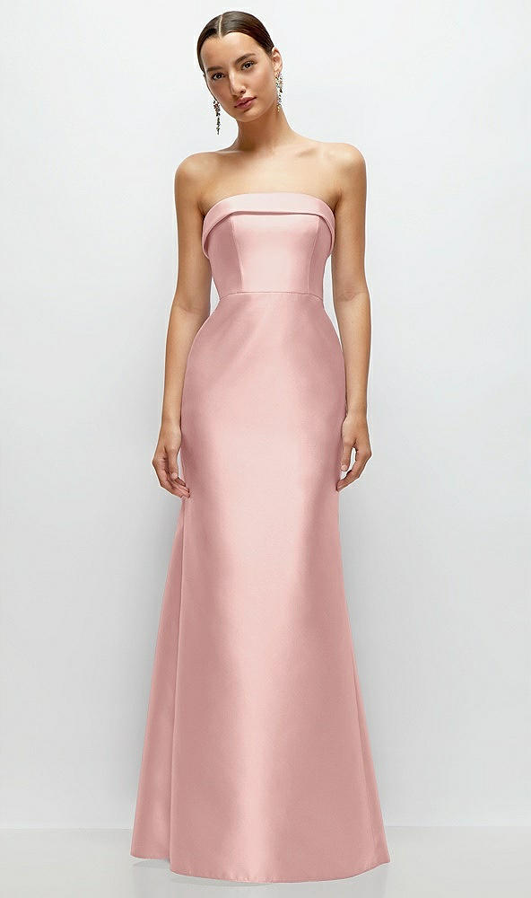 Front View - Rose - PANTONE Rose Quartz Strapless Cuff Neckline Satin Trumpet Gown