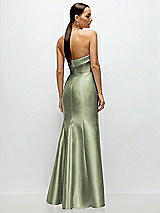 Rear View Thumbnail - Sage Strapless Cuff Neckline Satin Trumpet Gown