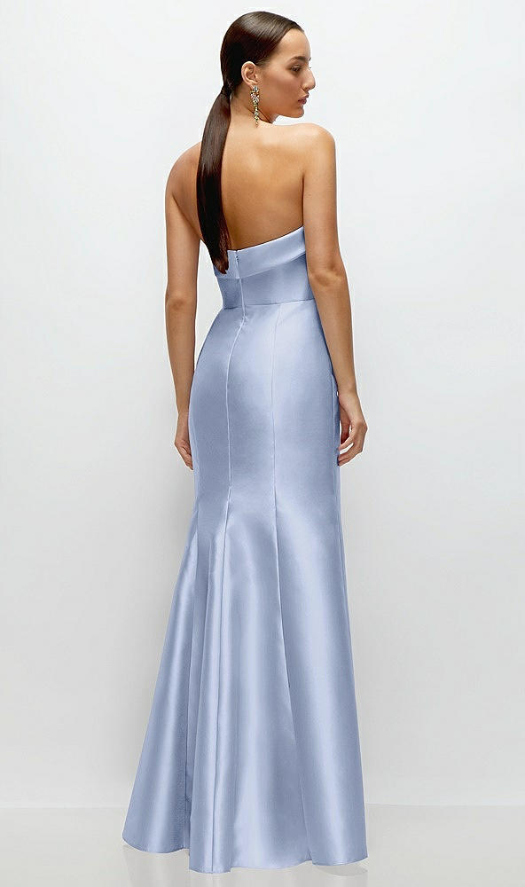 Back View - Sky Blue Strapless Cuff Neckline Satin Trumpet Gown