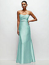 Front View Thumbnail - Coastal Strapless Cat-Eye Draped Bodice Satin Tumpet Dress