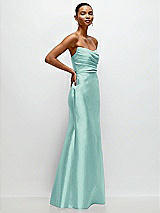 Side View Thumbnail - Coastal Strapless Cat-Eye Draped Bodice Satin Tumpet Dress