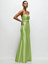 Side View Thumbnail - Mojito Strapless Cat-Eye Draped Bodice Satin Tumpet Dress