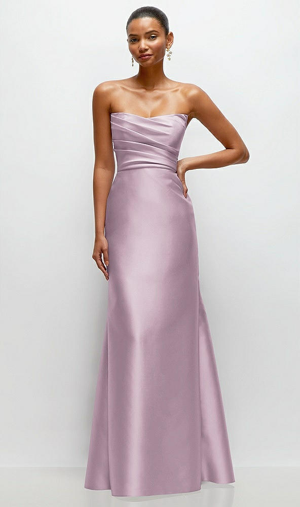 Front View - Suede Rose Strapless Cat-Eye Draped Bodice Satin Tumpet Dress