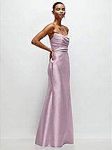 Side View Thumbnail - Suede Rose Strapless Cat-Eye Draped Bodice Satin Tumpet Dress