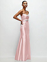 Side View Thumbnail - Ballet Pink Strapless Cat-Eye Draped Bodice Satin Tumpet Dress