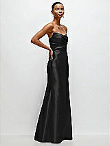 Side View Thumbnail - Black Strapless Cat-Eye Draped Bodice Satin Tumpet Dress