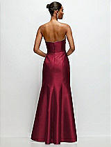 Rear View Thumbnail - Burgundy Strapless Cat-Eye Draped Bodice Satin Tumpet Dress