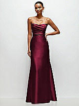 Front View Thumbnail - Cabernet Strapless Cat-Eye Draped Bodice Satin Tumpet Dress