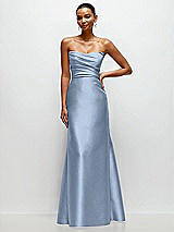 Front View Thumbnail - Cloudy Strapless Cat-Eye Draped Bodice Satin Tumpet Dress