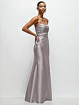 Side View Thumbnail - Cashmere Gray Strapless Cat-Eye Draped Bodice Satin Tumpet Dress