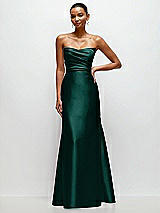 Front View Thumbnail - Evergreen Strapless Cat-Eye Draped Bodice Satin Tumpet Dress