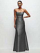 Front View Thumbnail - Gunmetal Strapless Cat-Eye Draped Bodice Satin Tumpet Dress