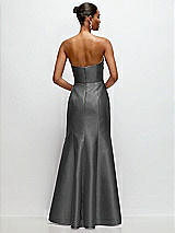 Rear View Thumbnail - Gunmetal Strapless Cat-Eye Draped Bodice Satin Tumpet Dress