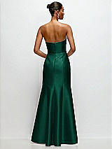 Rear View Thumbnail - Hunter Green Strapless Cat-Eye Draped Bodice Satin Tumpet Dress