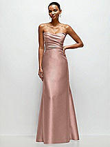 Front View Thumbnail - Neu Nude Strapless Cat-Eye Draped Bodice Satin Tumpet Dress