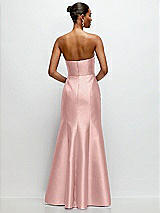 Rear View Thumbnail - Rose - PANTONE Rose Quartz Strapless Cat-Eye Draped Bodice Satin Tumpet Dress