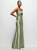 Side View Thumbnail - Sage Strapless Cat-Eye Draped Bodice Satin Tumpet Dress