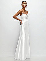 Side View Thumbnail - White Strapless Cat-Eye Draped Bodice Satin Tumpet Dress