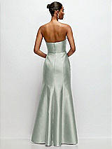 Rear View Thumbnail - Willow Green Strapless Cat-Eye Draped Bodice Satin Tumpet Dress