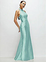 Side View Thumbnail - Coastal High-Neck Halter Open-Back Satin Trumpet Dress 