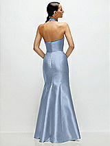 Rear View Thumbnail - Cloudy High-Neck Halter Open-Back Satin Trumpet Dress 