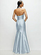 Rear View Thumbnail - Mist High-Neck Halter Open-Back Satin Trumpet Dress 