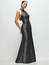 Side View Thumbnail - Pewter High-Neck Halter Open-Back Satin Trumpet Dress 