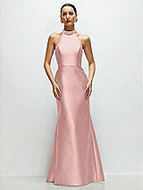 Front View Thumbnail - Rose - PANTONE Rose Quartz High-Neck Halter Open-Back Satin Trumpet Dress 