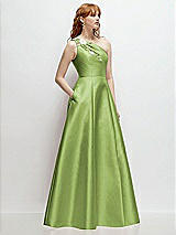 Side View Thumbnail - Mojito One-Shoulder Full A-Line Satin Gown with Handworked Floral Appliqué