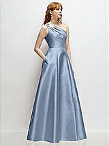 Side View Thumbnail - Cloudy One-Shoulder Full A-Line Satin Gown with Handworked Floral Appliqué