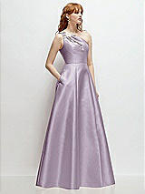 Side View Thumbnail - Lilac Haze One-Shoulder Full A-Line Satin Gown with Handworked Floral Appliqué