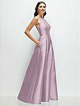 Side View Thumbnail - Suede Rose Jewel Neck Halter Full A-Line Satin Maxi Dress