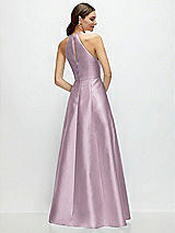 Rear View Thumbnail - Suede Rose Jewel Neck Halter Full A-Line Satin Maxi Dress