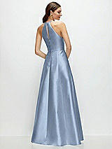 Rear View Thumbnail - Cloudy Jewel Neck Halter Full A-Line Satin Maxi Dress