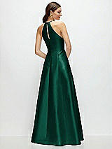 Rear View Thumbnail - Hunter Green Jewel Neck Halter Full A-Line Satin Maxi Dress