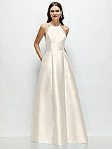 Front View Thumbnail - Ivory Jewel Neck Halter Full A-Line Satin Maxi Dress