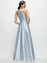 Rear View Thumbnail - Mist Jewel Neck Halter Full A-Line Satin Maxi Dress