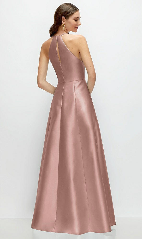 Back View - Neu Nude Jewel Neck Halter Full A-Line Satin Maxi Dress