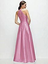 Rear View Thumbnail - Powder Pink Jewel Neck Halter Full A-Line Satin Maxi Dress