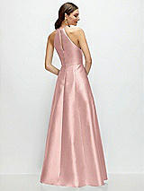 Rear View Thumbnail - Rose - PANTONE Rose Quartz Jewel Neck Halter Full A-Line Satin Maxi Dress