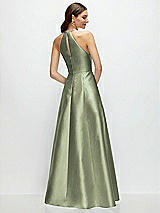 Rear View Thumbnail - Sage Jewel Neck Halter Full A-Line Satin Maxi Dress