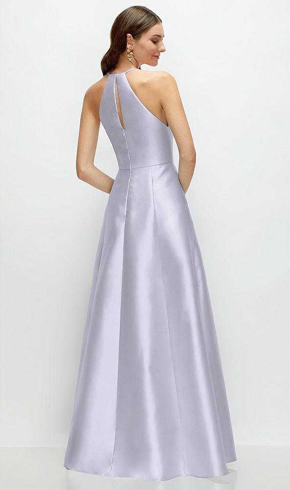 Back View - Silver Dove Jewel Neck Halter Full A-Line Satin Maxi Dress