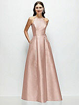 Front View Thumbnail - Toasted Sugar Jewel Neck Halter Full A-Line Satin Maxi Dress