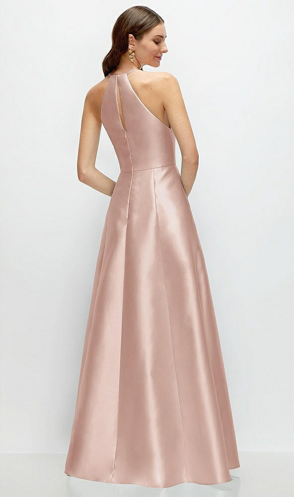 Back View - Toasted Sugar Jewel Neck Halter Full A-Line Satin Maxi Dress