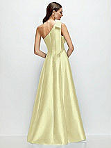 Rear View Thumbnail - Butter Yellow Bow One-Shoulder Full A-Line Satin Maxi Dress